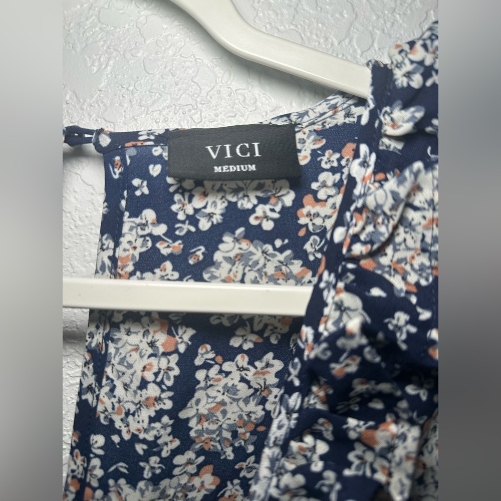 VICI Posy Floral Front Knot Tie Tiered Mini Blue Size Medium Women Dress - Picture 5 of 10